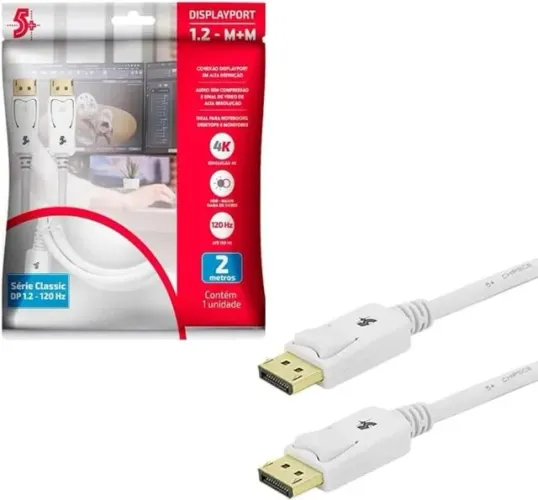 Cabo Displayport M + Displayport M 1.2 5+, 2m, HDR 4K, Branco - 018-7493