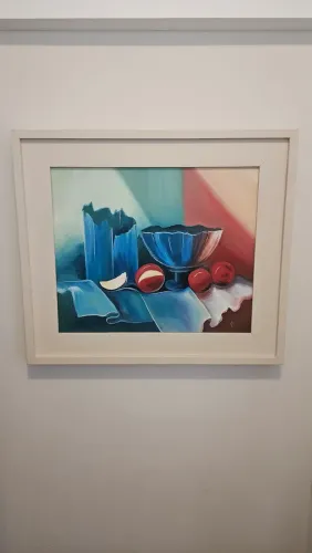 Quadro Pintura a Óleo Original - Abstrato Vasos e Frutas