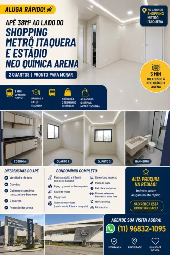 Alugo Apartamento 2 Quartos ao Lado do Metrô Itaquera e Neo Química Arena