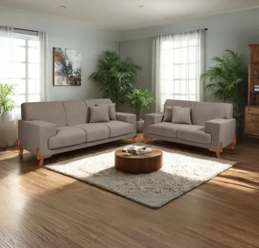 CONJUNTO DE SOFÁ 2 E 3 LUGARES COM PÉS EM MADERA MACIÇA 