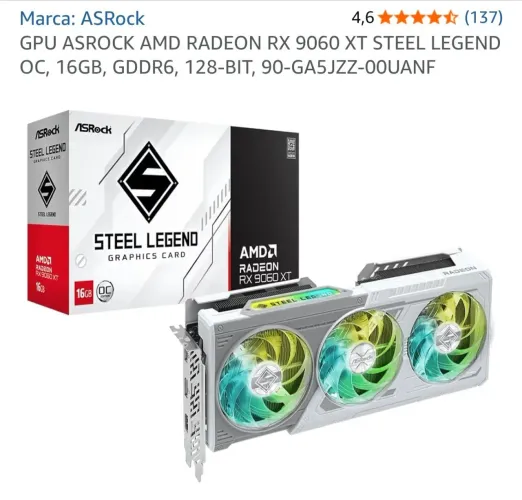 Placa de Vídeo ASRock RX 9060 XT Steel Legend 16GB Branca - Impecável / Na Garantia