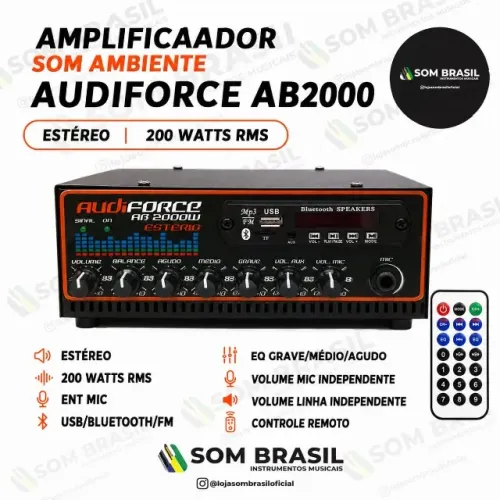 AMPLIFICADOR P/ SOM AMBIENTE AUDIFORCE AB2000 ESTÉREO (200 RMS)