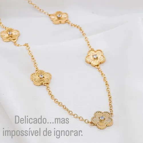 Colar Trevo com Zirconia - Semijoia