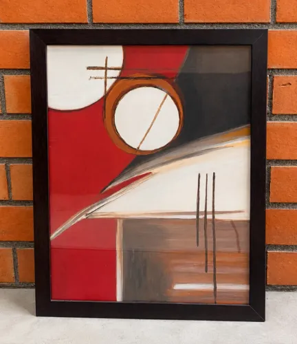Quadro Decorativo Abstrato com Moldura Marrom e Vidro (77 cm altura x 62 largura)