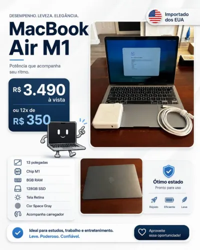 Macbook IMPECAVEL  air m1 novo diretamente da loja nos EUA (space gray)