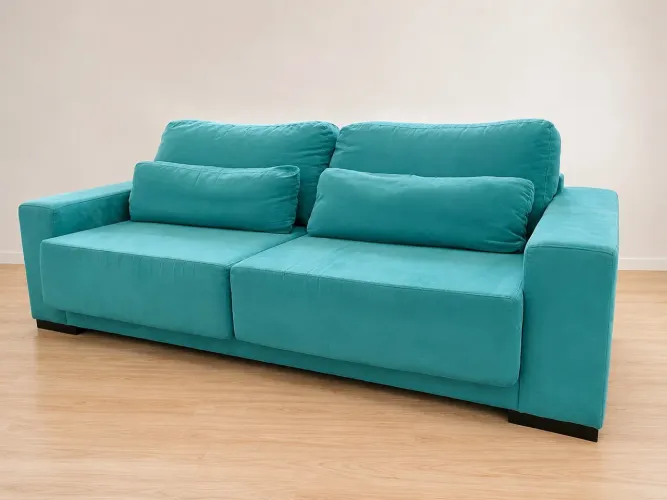 Sofá-Cama Retrátil 2 Lugares em Veludo Azul Turquesa
