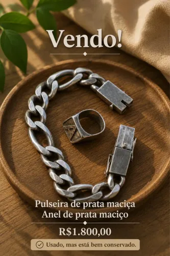 PULSEIRA DE PRATA MACIÇA 925 + ANEL DE PRATA MACIÇA