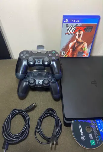Ps4 Slim 2 Controles 100 Jogos Aceito Cartão