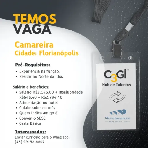 Vaga: Camareira - Bairro: Canasvieiras