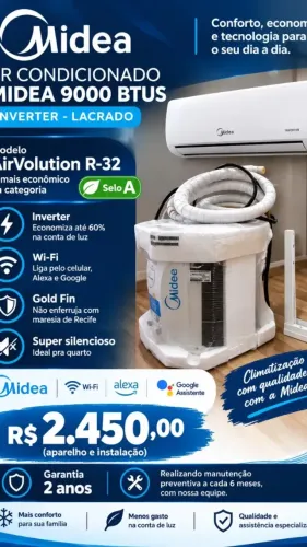 Ar condicionado midea 9000 btus já instalado