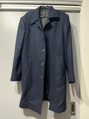 casaco sobretudo masculino de inverno azul marinho tevah em lã e poliéster