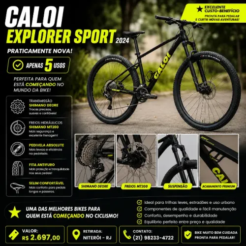 Caloi Explorer Sport 2024 | Shimano Deore + MT200 | Apenas 5 usos | Impecável