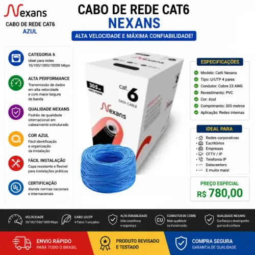 Cabo de Rede Nexans Cat.6 Azul 305 Metros