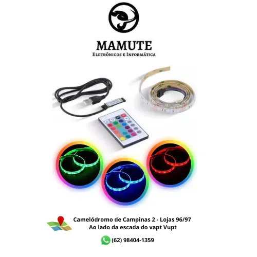 Fita De Led Vx Gaming Rgb Com Controlador Conexão Usb 60 Pontos De Led 1 Metro