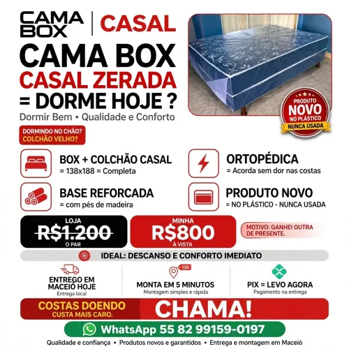 CAMA BOX CASAL 138x188 ZERADA NOVA NO PLASTICO ORTOPEDICA + BOX - MACEIÓ HOJE