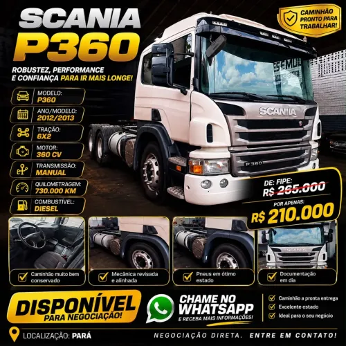 SCANIA P360 6X2 - ANO 2012/2013 - R$ 210.000