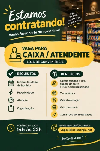 Vaga para caixa/atendente