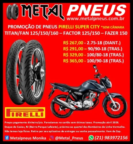 Pneus Pirelli Titan Fan Factor Fazer Yes GSR - Sem Câmara