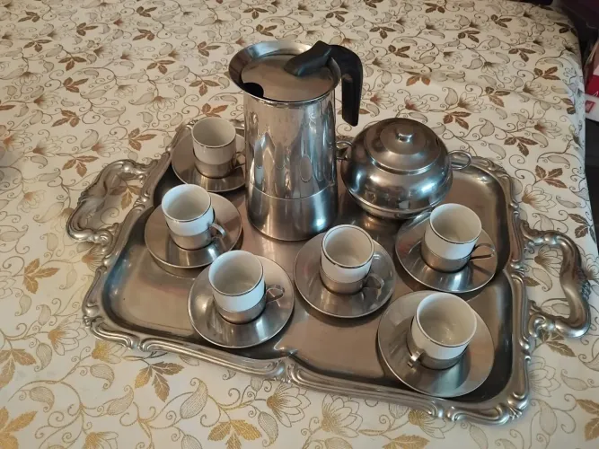 Jogo de café inox com cafeteira italiana