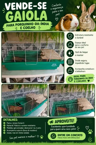 Gaiola para coelho e porquinho da índia 