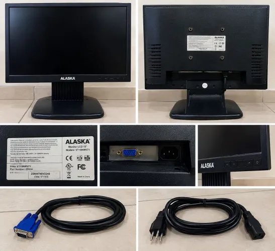 Monitor LCD Alaska 15? para PC + Cabos VGA e Energia - Bivolt