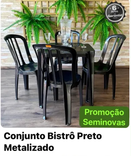 Jogo de mesas - Conjunto bistrô preto metalizado