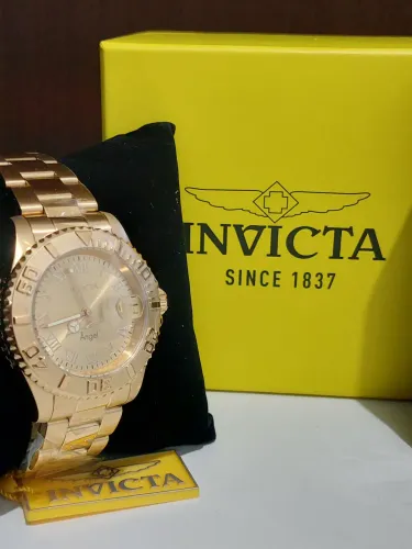 Invicta Relógio feminino Angel de quartzo de aço inoxidável de 40 mm tom dourado