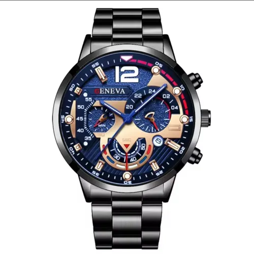 Relógio Masculino Geneva M850 Luxo Esportivo Cronógrafo Aço Inox Azul