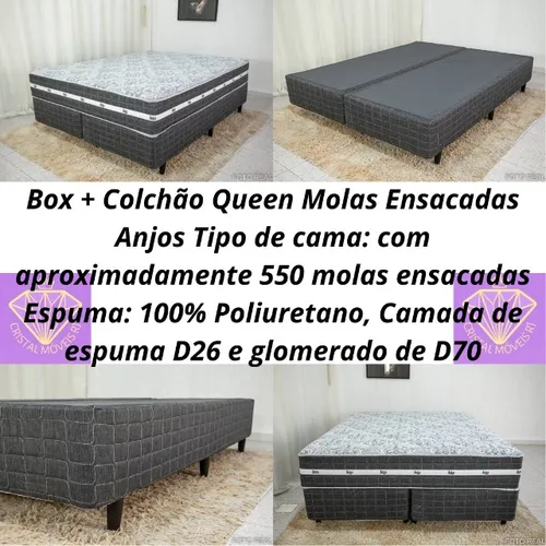 Box + Colchão Queen Black Graphite  Molas Ensacadas Anjos RF