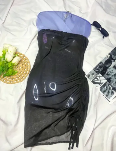 Vestido Preto de Malha Transparente tule