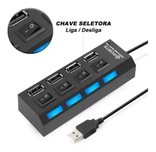 Hub Usb 4 Portas Usb 2.0 Pendrive Mouse Teclado Pc