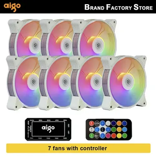 Kit Com 7 Ventoinhas Aigo ar12 branco 120mm rgb + Controladora - Lacrado/Novo