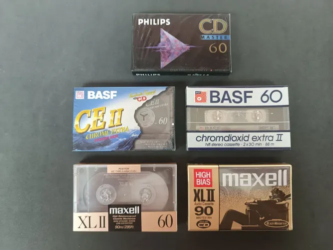 Fita k7 cassete lote 5 unidades chrome philips maxell basf