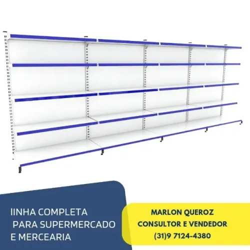 Gondola de Parede 0,95x1,70M Branca Polar 5 Bandejas