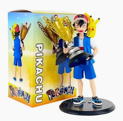 Action Figure Ash com Pikachu e Troféu 