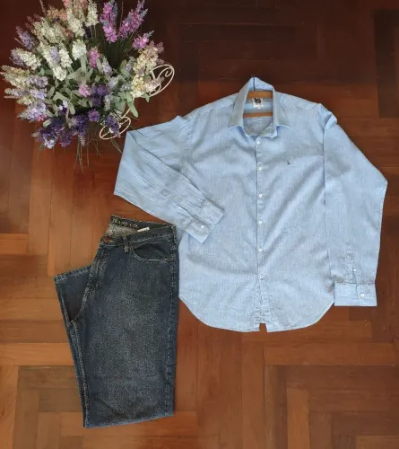 Conjunto Camisa Social Azul Luidgi e Calça Jeans Náutica Masculino