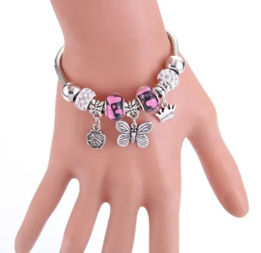 Pulseira Charm Feminina com Pingentes