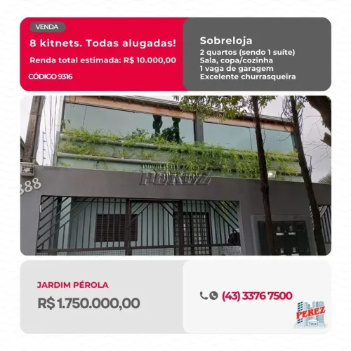 Sobrado à venda no Jardim Pérola na região leste de Londrina