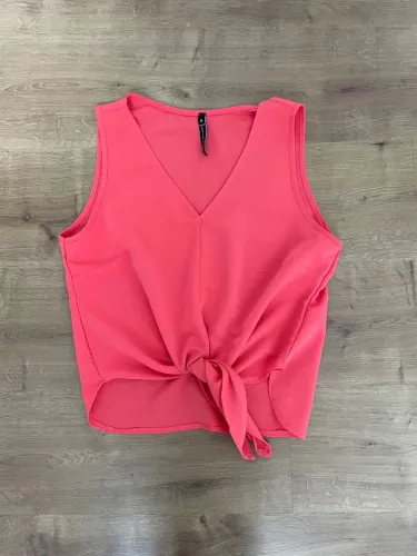 Cropped tam P regata com amarração frontal rosa Chica Flor