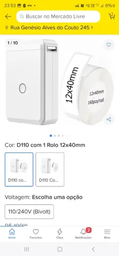 Impressora de etiquetas D110 + 1 Rolo 12x40mm - Bivolt