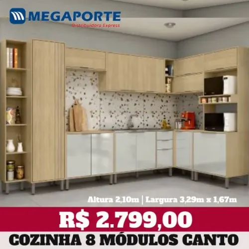 Armário de Cozinha de Canto 8 Módulos com 2 Paneleiros (NOVO) Entrega Grátis!