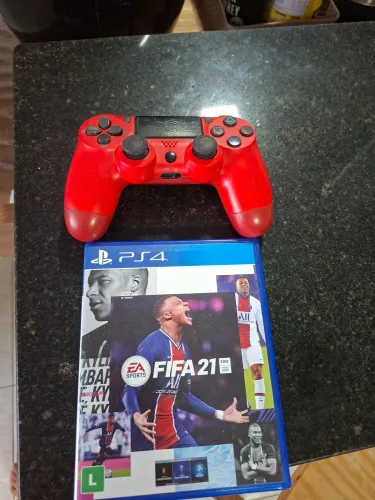 Fifa 21 + controle ps4 vermelho