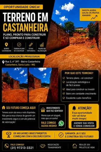 ? OPORTUNIDADE EM SANTA LUZIA ? Terreno plano no Castanheira, pronto para construir! ?