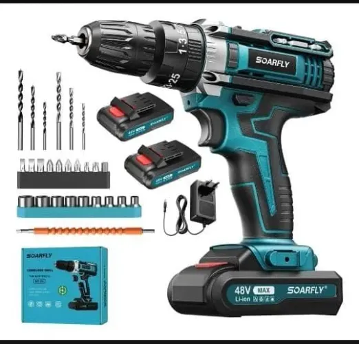 Furadeira 48v duas baterias mais extensor e brocas