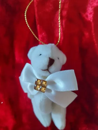NATAL: 14 mini ursinhos brancos com lacinho branco - 7cm
