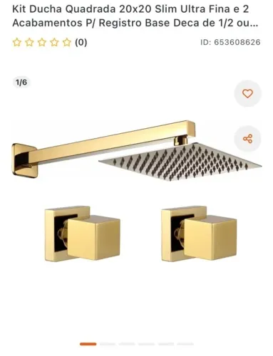 Kit Chuveiro slim dourado a gás 