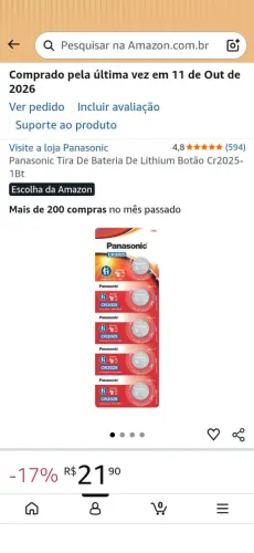 Bateria De Lithium Botão Cr2025 Panasonic (leia a descrição)