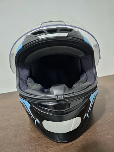 Capacete KYT TT Course Masia Winter Test Preto e Azul Tam 58<br>Brilhante