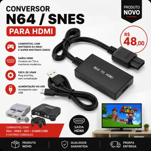 Conversor/adaptador Nintendo N64 ou SNES  para HDMI 