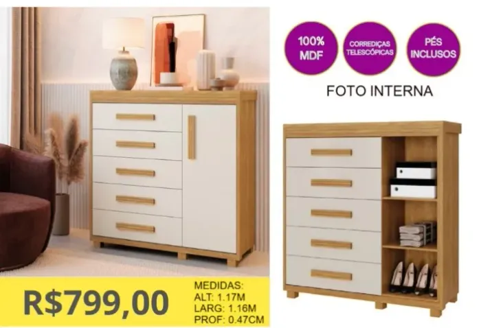 COMODA EM MDF A PRONTA-ENTREGA
